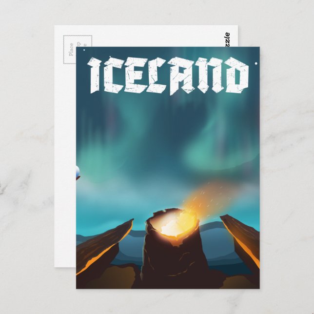 Island auroris borealis Reiseposter Postkarte (Vorne/Hinten)