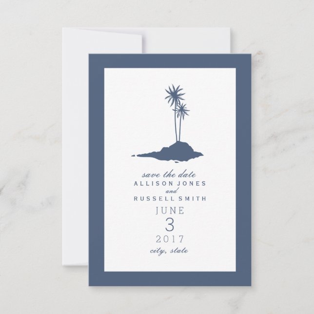 Island Beach Wedding Save the Date - Dunkelblau (Vorderseite)