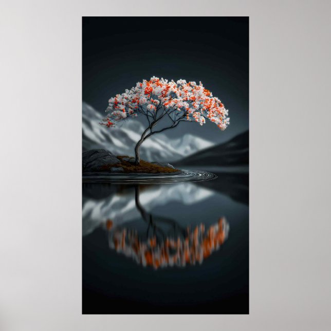 Island Bloom: Serene High-Contrast Landscape Poster (Vorne)