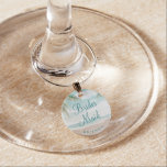 Island Breeze Beach Bridesmaid Personalisiert Glasmarker<br><div class="desc">Insel Breeze Painted Beach Szene,  mit Ocean Waves,  Sandy Beach und Palmen,  mit einem schönen aquamarinen blauen Himmel. Mit modernen Typografie-Script-Schriftart. Ein Sommer tropischer Strand oder Hochzeit in Urlaubsort Design - Personalisierte Bridesmaid Mit Monogramm Wein Glas Charm! ~ Karo mein Shop zu sehen,  die gesamte Hochzeitssuite für dieses Design!</div>