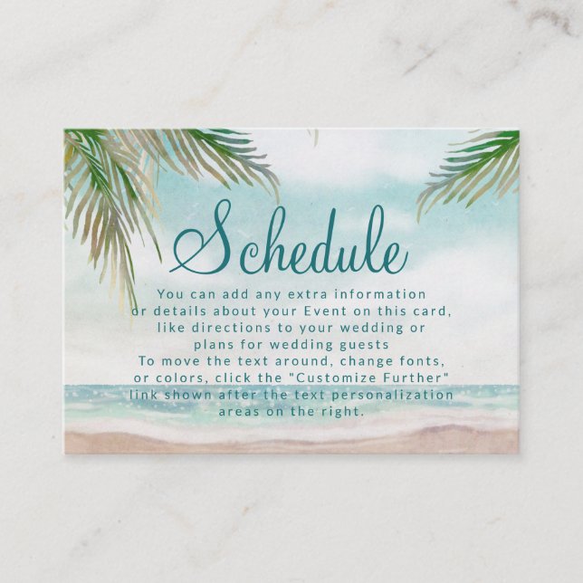 Island Breeze Beach Shore Scene Wedding Plan Begleitkarte (Vorderseite)