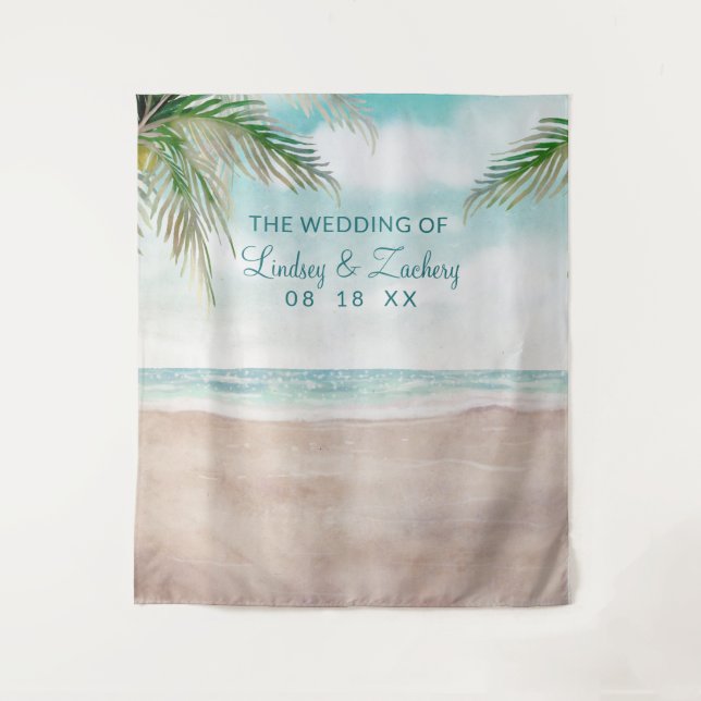 Island Breeze Beach Wedding Foto Stand Hintergrund Wandteppich (Vorderseite)