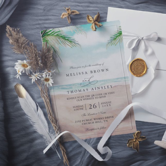 Island Breeze Painted Beach QR Code Wedding Einladung (Von Creator hochgeladen)