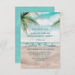 Island Breeze Painted Beach Scene Engagement Party Einladung