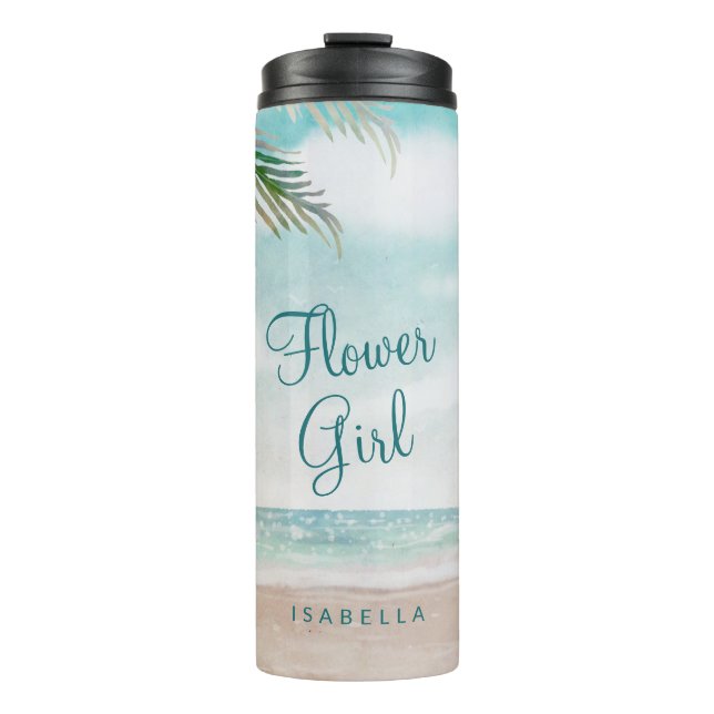 Island Breeze Painted Beach Scene Flower Girl Thermosbecher (Vorderseite)