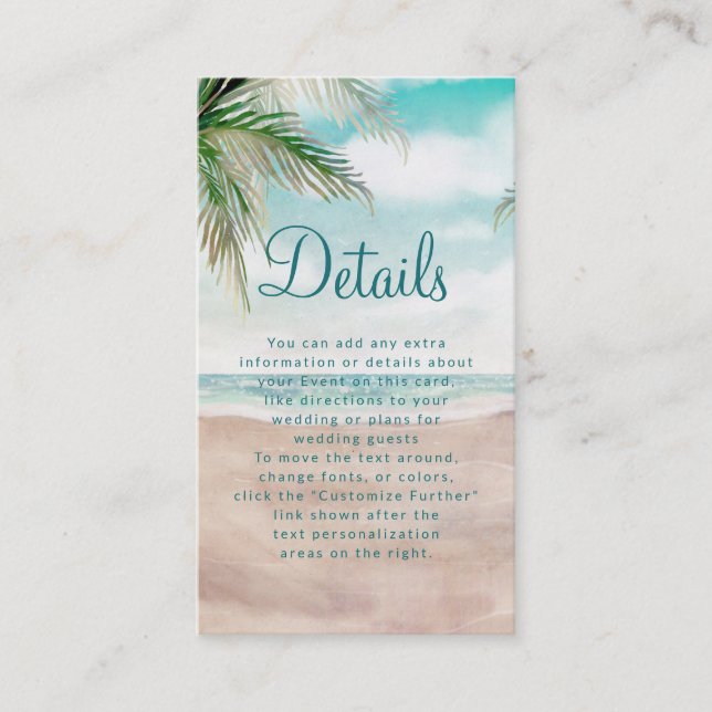 Island Breeze Painted Beach Scene Wedding Details Begleitkarte (Vorderseite)