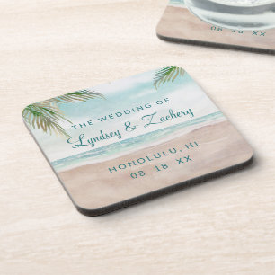 Island Breeze Painted Beach Scene Wedding Monogram Getränkeuntersetzer