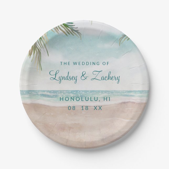 Island Breeze Painted Beach Szene Tropical Wedding Pappteller (Vorderseite)