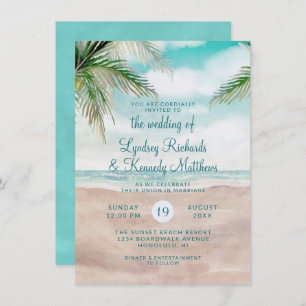 Island Breeze Palm Trees Beach Szene Hochzeit Einladung