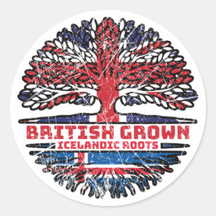 Island, British UK Tree Roots Flag Runder Aufkleber