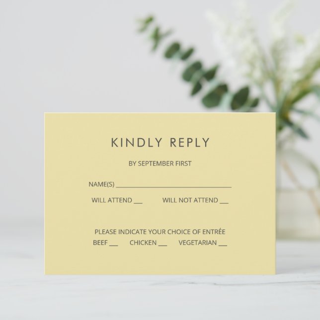 Island Citrus Yellow Wedding RSVP Card Einladung (Stehend Vorderseite)