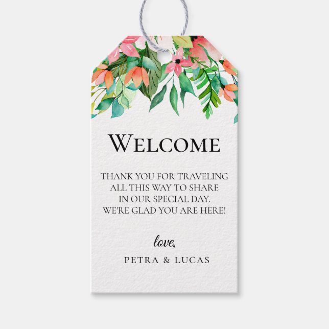 Island Coral Botanical Wedding Welcome Bag Geschenkanhänger (Vorderseite)
