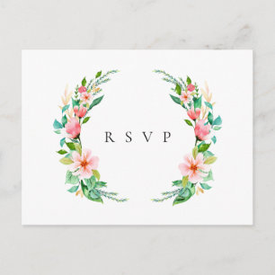 Island Coral Floral Wedding RSVP Song Request Einladungspostkarte