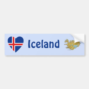 Island Flaggenschwerpunkt + Karte Autoaufkleber