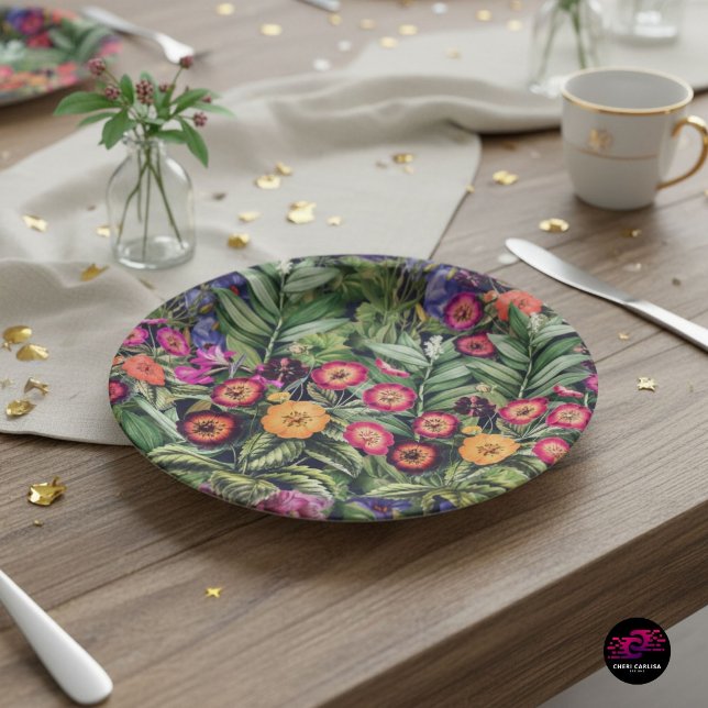 Island Floral Pinke Wiese Pappteller (Tropical florals take the plate, bold color and detail front and center the moment it lands.)