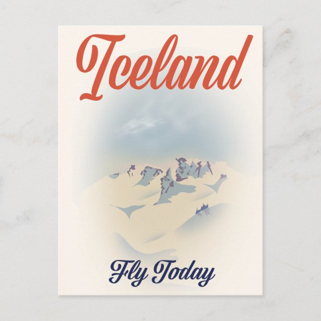 Island "Fly Today" Vintage Reiseplakat Postkarte (Vorderseite)