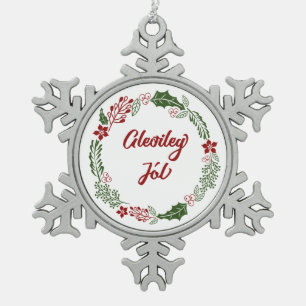 Island Frohe Weihnachtsfeier, Gleðileg jól Schneeflocken Zinn-Ornament