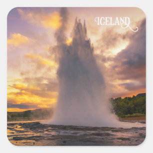 Island Geyser Quadratischer Aufkleber
