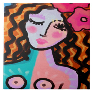 Island Girl Abstrakte digitale Malerei Fliese