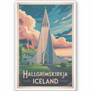Island Hallgrimskirkja Illustration Reise Kunst Aufkleber