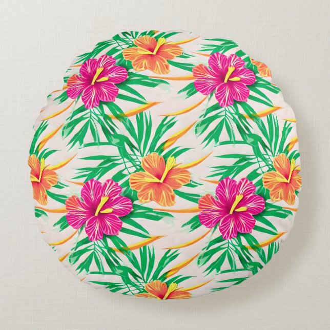 Island Hibiskus Round Pillow Rundes Kissen (Vorderseite)