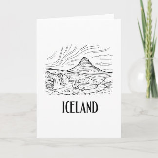 Island Island Aurora Borealis Linienkunst Zeichnun Karte