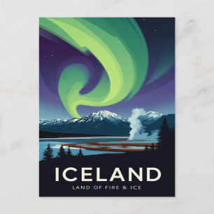 Island Island Aurora Borealis Vintage Reise Postkarte
