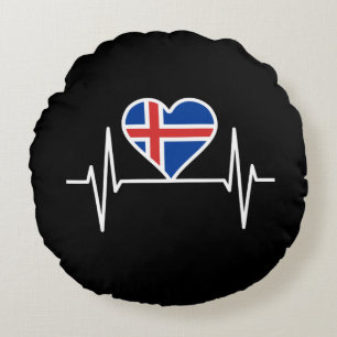Island - Island Flagge Herzschlag Rundes Kissen