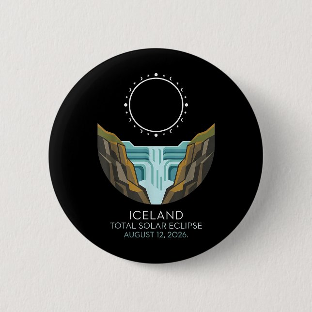 Island Island Total Sonnenfinsternis 2026 Himmelse Button (Vorderseite)