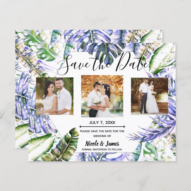 Island Lila Lilac Tropical Wedding Save the Date (Vorne/Hinten)