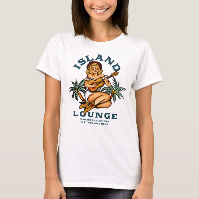Island Lounge Tropischer Musiker Tattoo Guitar Gir T-Shirt (Vorderseite)