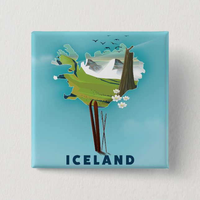 Island Map Illustration Reiseplakat. Button (Vorderseite)