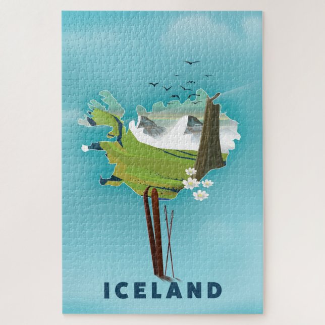 Island Map Illustration Reiseplakat. Puzzle (Vertikal)