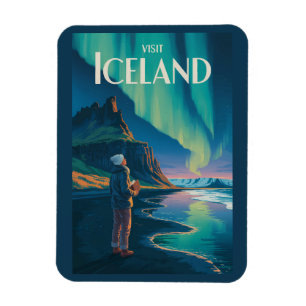 Island Nordlichter Illustration Reise Kunst Vi Magnet