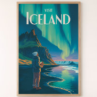 Island Nordlichter Illustration Reise Kunst Vi