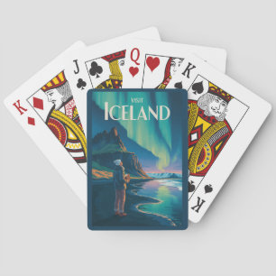 Island Nordlichter Illustration Reise Kunst Vi Spielkarten