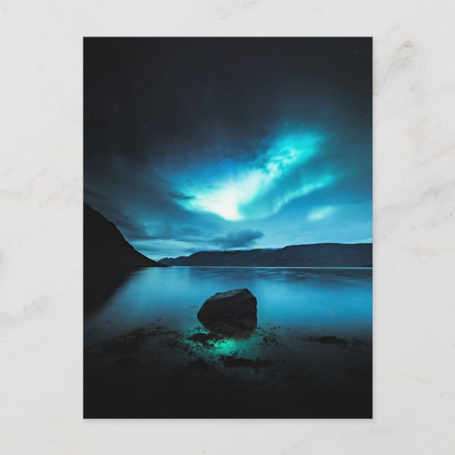 Island - Nordlichter in Westfjordland, Postkarte (Vorderseite)