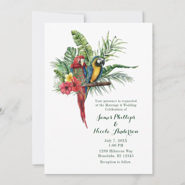 Island Paradise Birds Tropical Floral Wedding Einladung (Vorderseite)