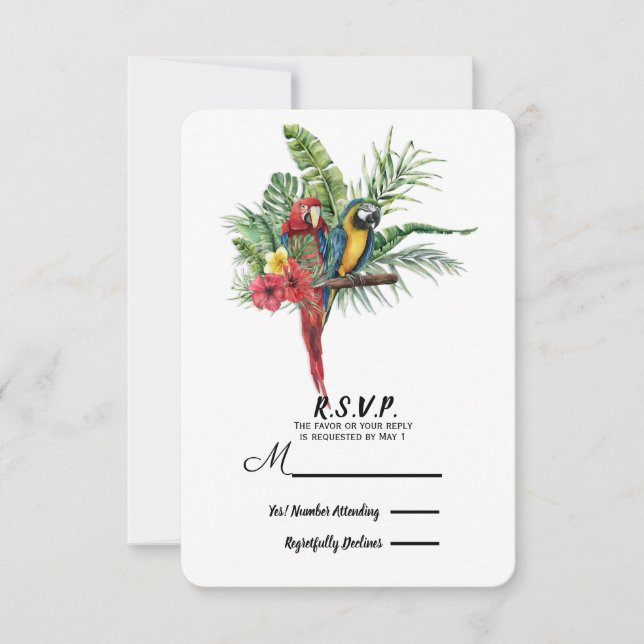 Island Paradise Birds Tropical Floral Wedding RSVP (Vorderseite)