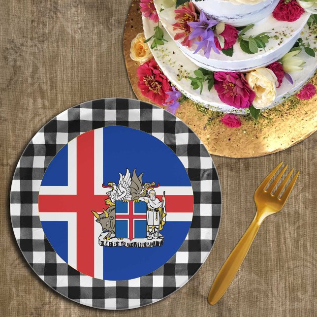 Island Plate, Büffel kariert & isländische Flagge Pappteller (Von Creator hochgeladen)