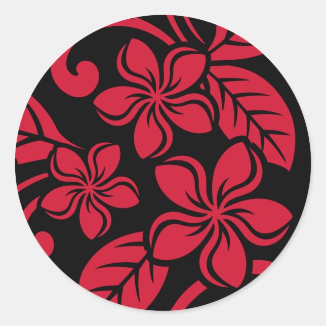 ISLAND PLUMERIA (SCHWARZ/ROT) CLASSIC ROUND STICKE RUNDER AUFKLEBER (Vorderseite)