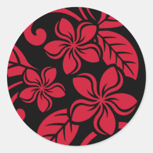 ISLAND PLUMERIA (SCHWARZ/ROT) CLASSIC ROUND STICKE RUNDER AUFKLEBER