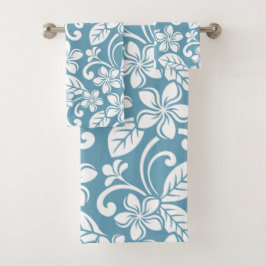 ISLAND PLUMERIA (SLATE BLAUE) BAD TOWEL SET