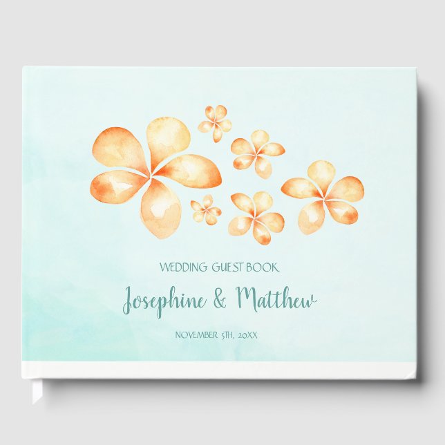 Island Plumeria Watercolor Wedding Gästebuch (Vorderseite)