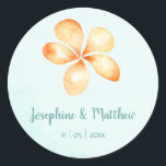 Island Plumeria Watercolor Wedding Stickers<br><div class="desc">Diese Hochzeitsaufkleber sind mit wasserfarbenen Plumeria-Blume versehen. Sie können diese Aufkleber mit Ihren Namen und Ihrem Hochzeitstermin personalisieren. Klicken Sie auf die Schaltfläche "Anpassen", um weitere Optionen zu erhalten, wenn Sie die Textgröße ändern oder einen zusätzlichen Text hinzufügen möchten. Diese Aufkleber eignen sich ideal für die Verwendung als Umschlag Aufkleber-Aufkleber...</div>