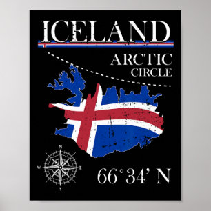 Island - Polarkreis - Polarisland isländische Flag Poster