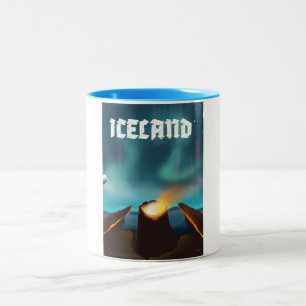Island Polarlicht Reiseplakat Zweifarbige Tasse