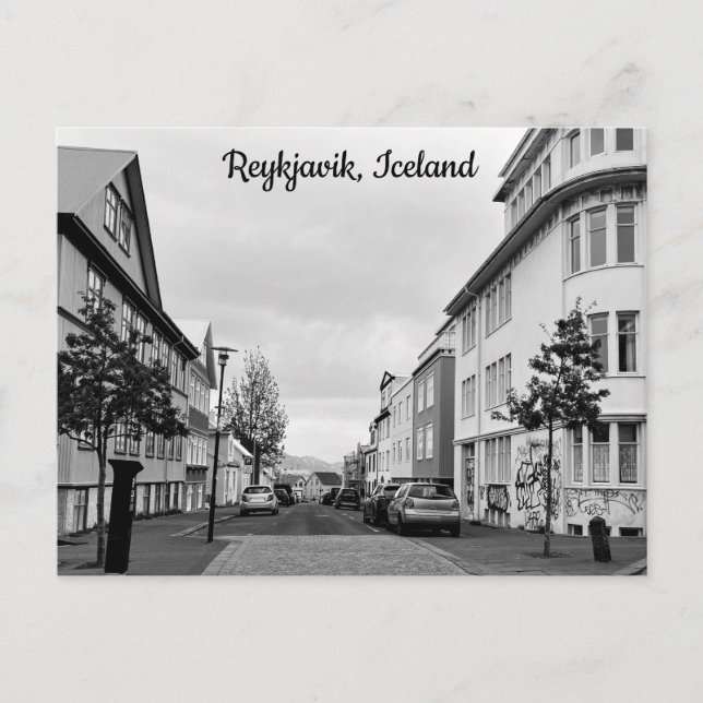 Island Reykjavik Street Schwarz-weiß Personalize Postkarte (Vorderseite)