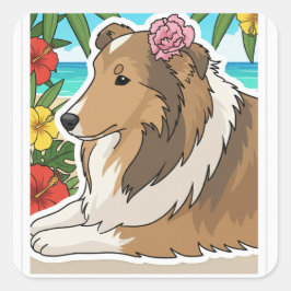 Island Sheltie Quadratischer Aufkleber
