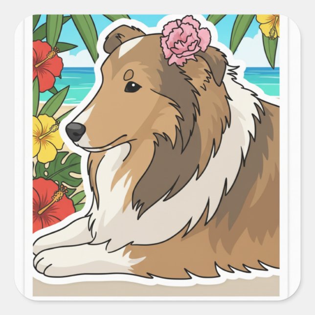 Island Sheltie Quadratischer Aufkleber (Vorderseite)